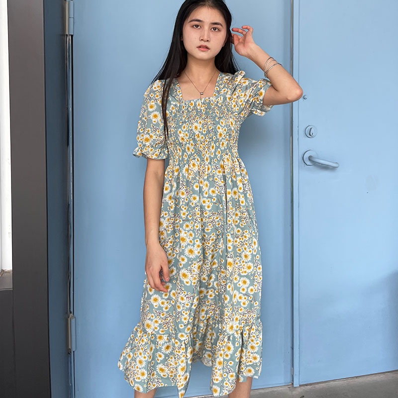 Gaun Musim Semi Floral Kasual Baru Dress Pantai Gaya Korea