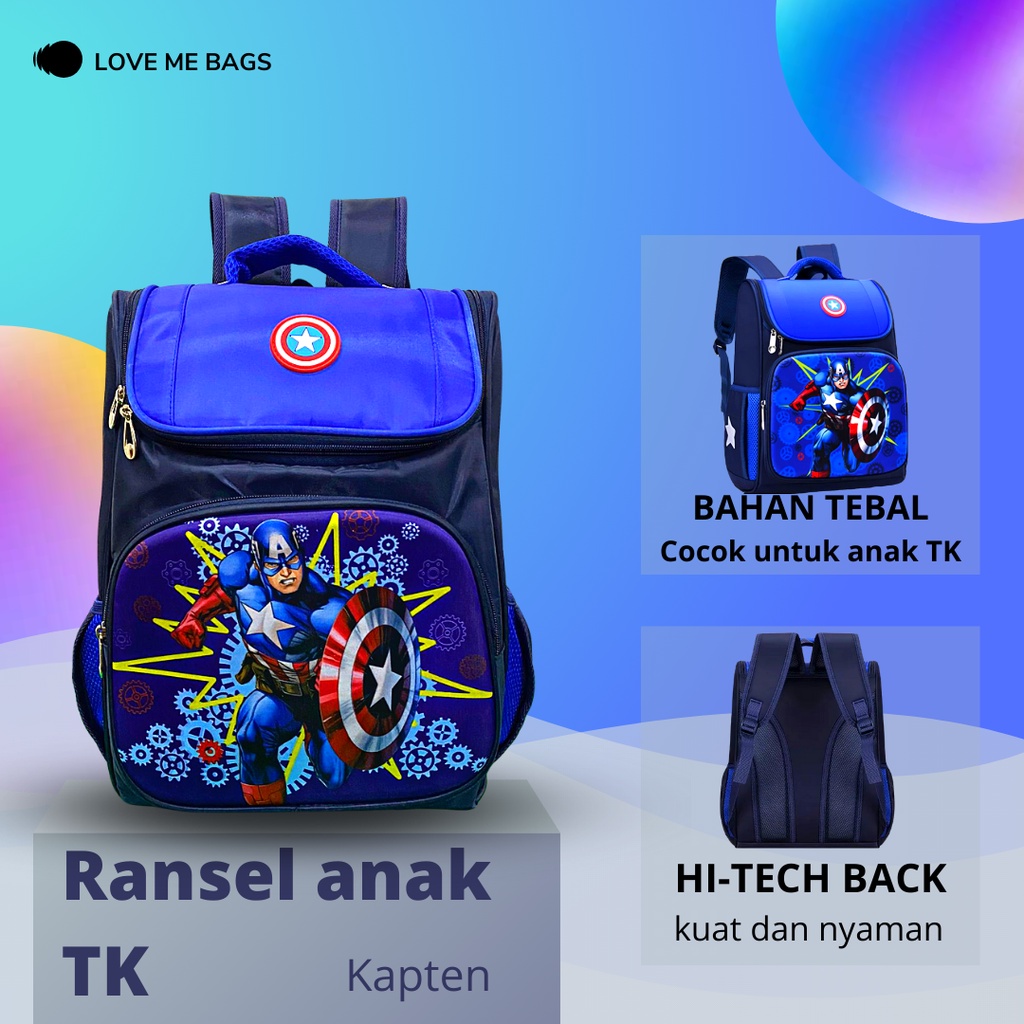 LMB Tas Anak Laki Laki TK Import Karakter Superhero Bahan Nilon Premium Tebal Kuat Dan Nyaman Dipakai