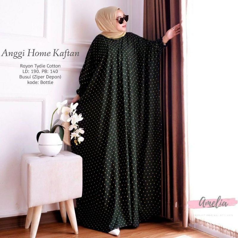 Anggi Home Kaftan Rayon Super Jumbo XXXL Busui Resleting Motif Polkadot / Kaftan Wanita / Gamis Arabian Wanita Dewasa