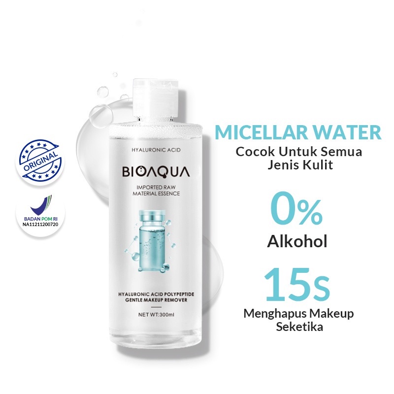 BIOAQUA Hyaluronic Acid Makeup Remover BIOAQUA Micellar Water Cleansing Pembersih Make up Remover Lip &amp; Eye 300ML