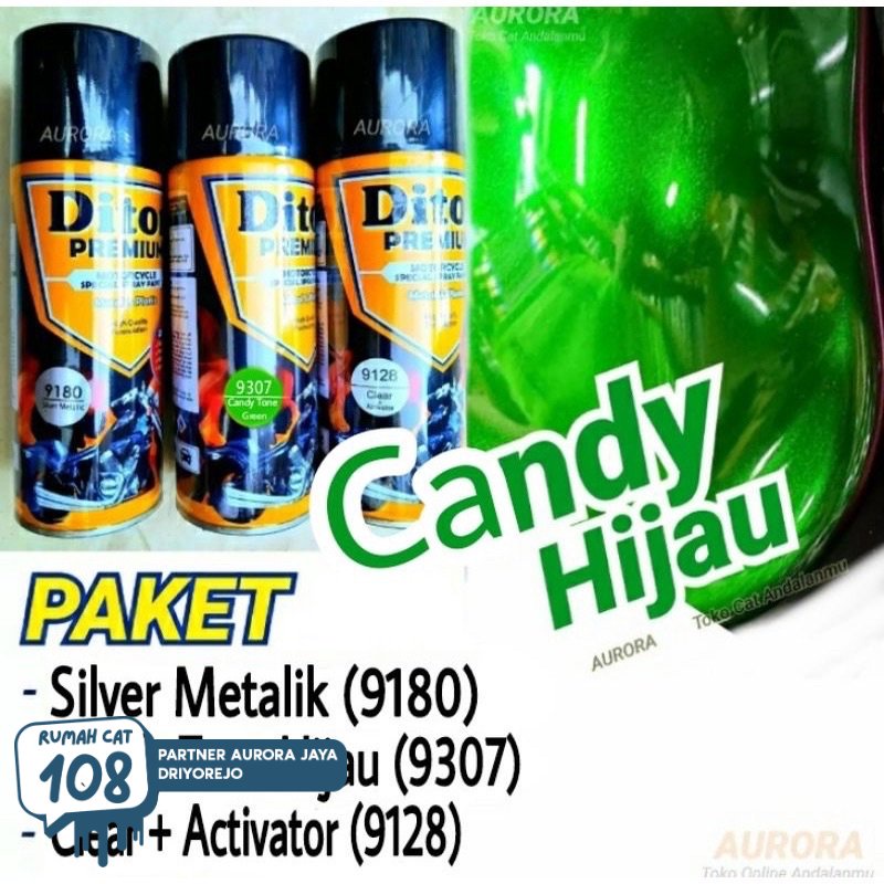 

Rumah Cat - PAKET Diton Premium Candy Tone Green 9307 Hijau Candytone Silver Metallic 9180 Clear 9128 Cat Pilox Rumah Cat Motor dan Mobil