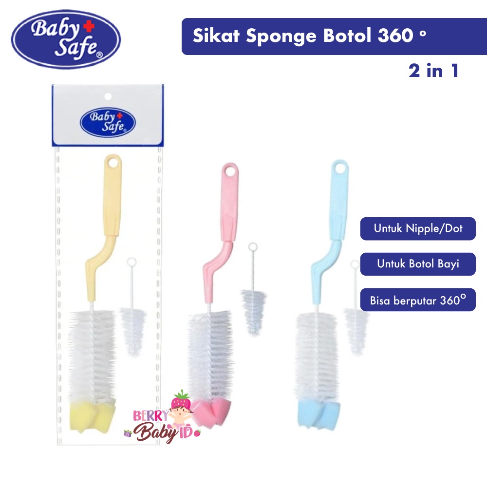 Baby Safe Rotated Bottle Brush With Sponge Sikat Botol Susu Bayi Berry Mart