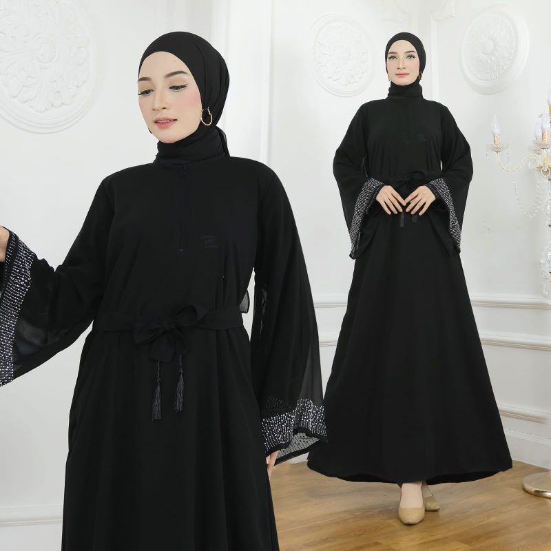 Banat Abaya Exclusive Gamis Arab Saudi Hitam Bordir Turki Umroh Turkey 864 Silver Swarosky Busui