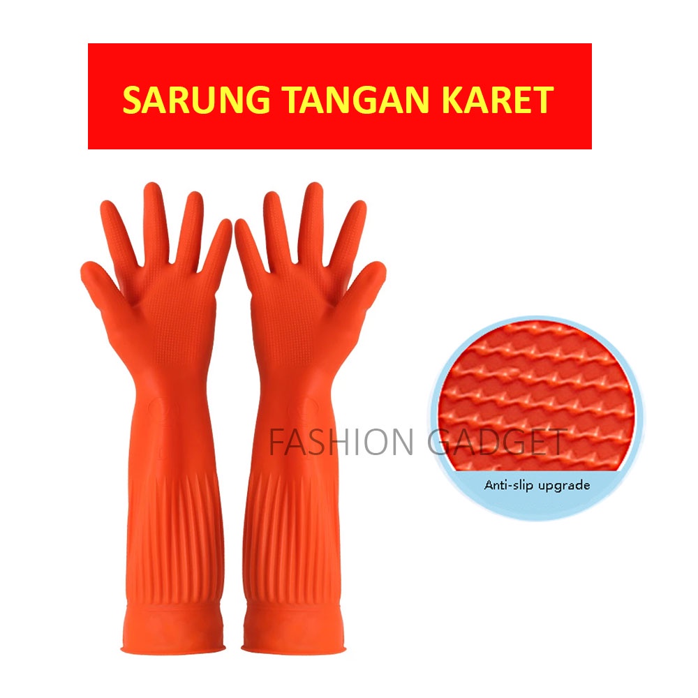 Sepasang Sarung Tangan Karet Panjang Orange Sarung Tangan Cuci Piring Sarung Tangan Oren Sarung Tangan Panjang Oren Long Gloves House Hold Gloves Safe Me