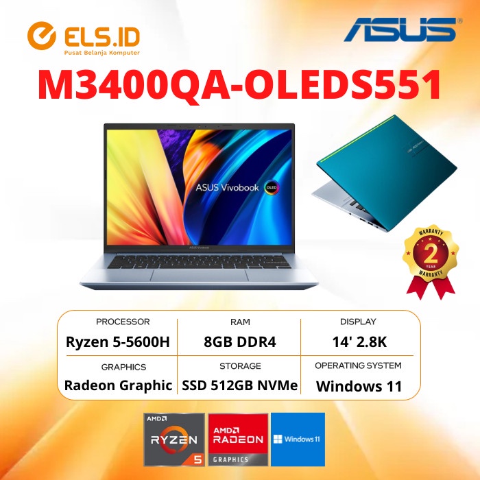 Laptop Asus VivoBook M3400QA-OLEDS551 Ryzen 5-5600H 8GB SSD 512GB 14'