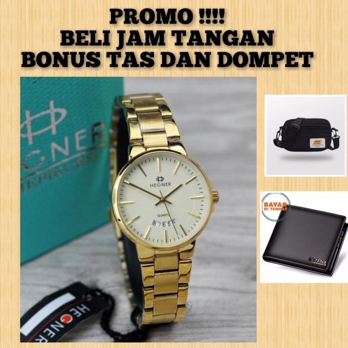 BARU Jam Wanita Hegner 5025 Gold original Free Tas dan Dompet
