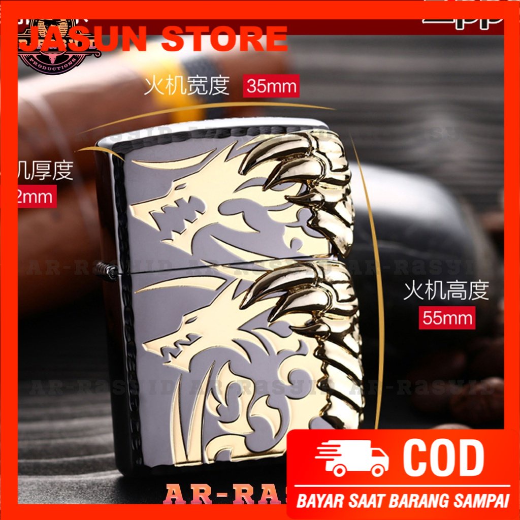 BISA COD! Korek Api Minyak Zippo Hitam Black Ice Motif Cakar Naga Dragon Claw