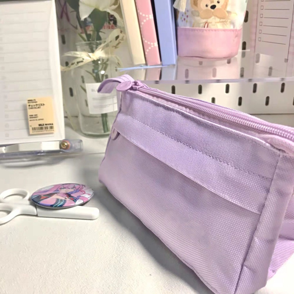 ✸☋Sera versi Korea dari kotak pensil ungu sederhana siswa sekolah menengah atas kotak pensil ritsleting bernilai tinggi tiga dimensi kapasitas besar