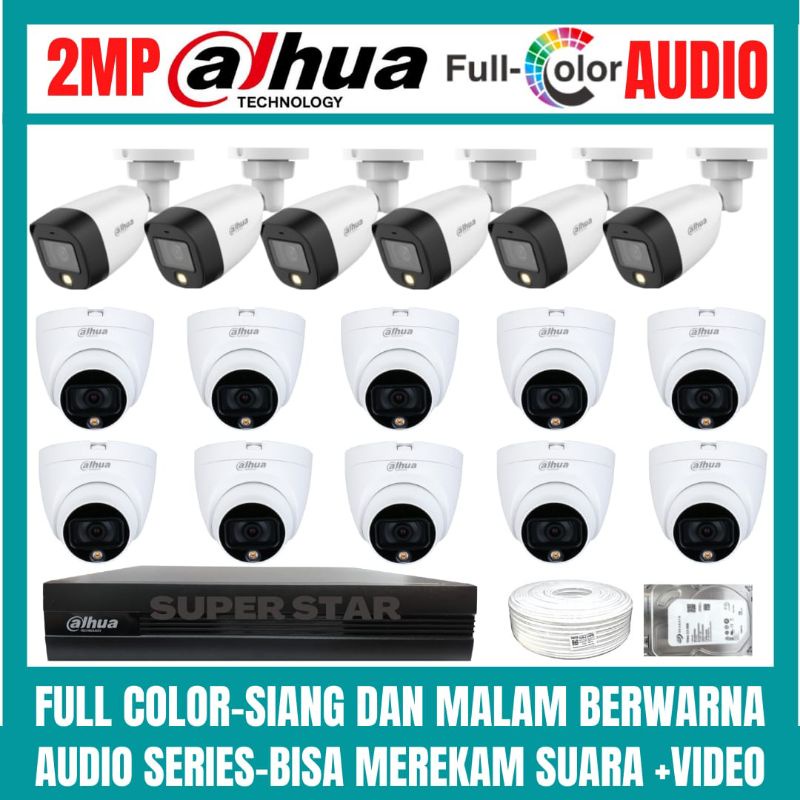 PAKET CCTV DAHUA FULL COLOR 2MP 16 CHANNEL 16 KAMERA AUDIO COLORVU