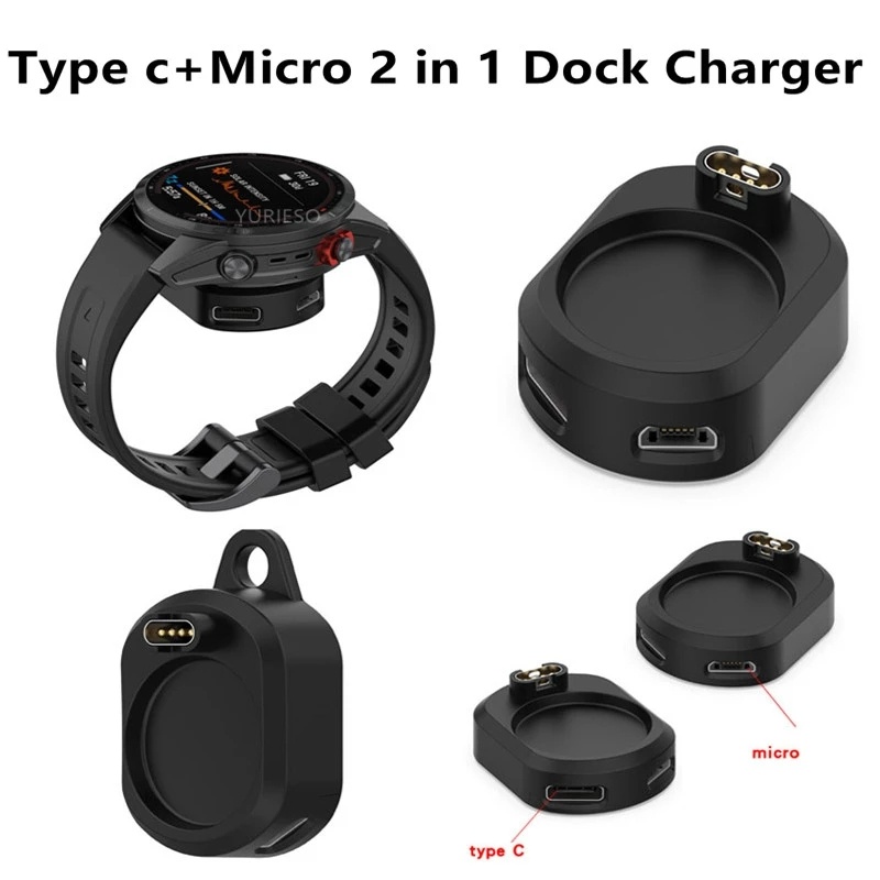 2 In 1 Dock Charger Smartwatch Tipe C / Micro Usb Untuk Garmin Fenix 7 6 5 7x Instinct 2 Vivoactive 3 4 Venu 245 Forerunner 955 255
