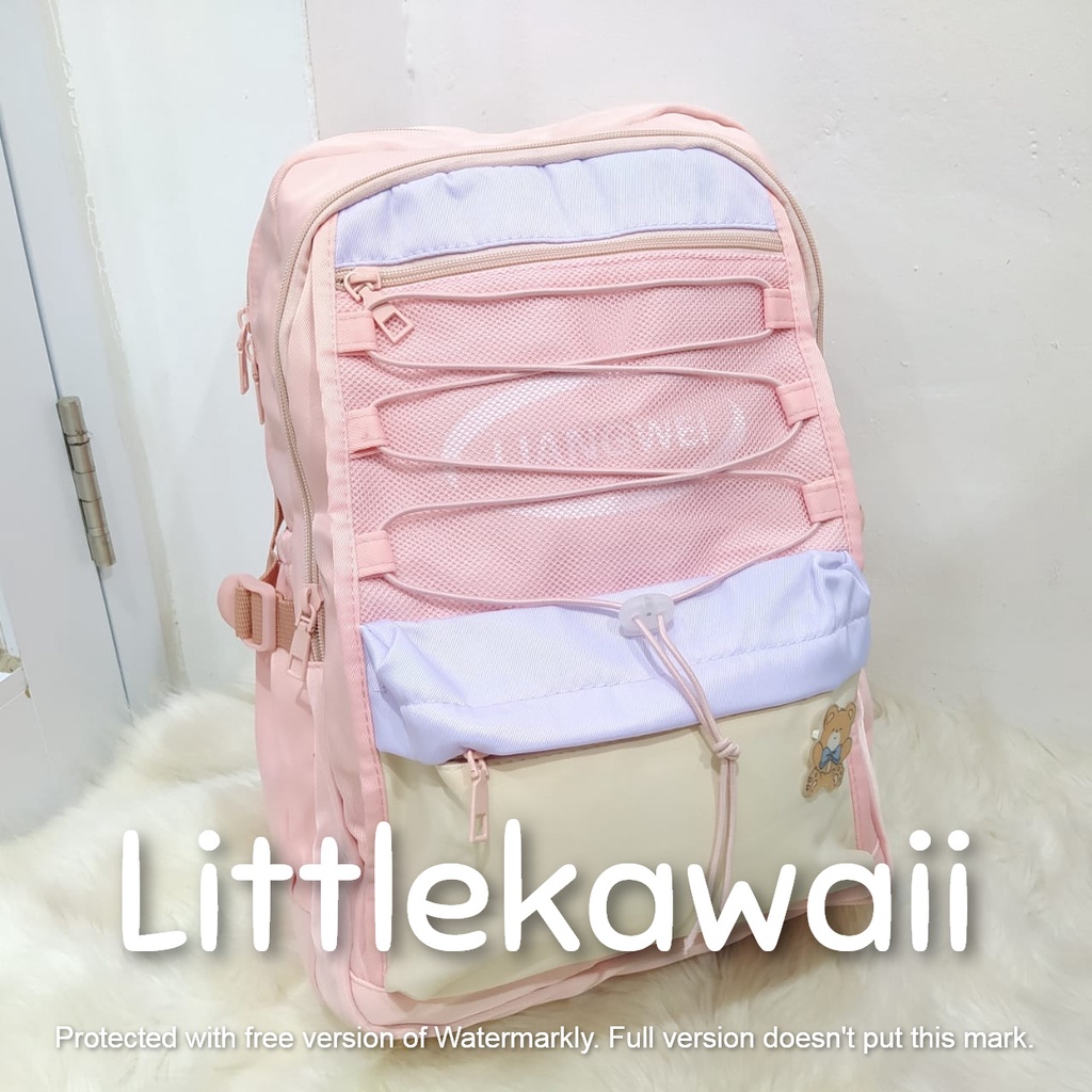 LK/Tas Ransel Laptop Backpack Parasut Sekolah Fashion Anak Remaja Korean Style Kantong Jaring Tali Liangwei Import