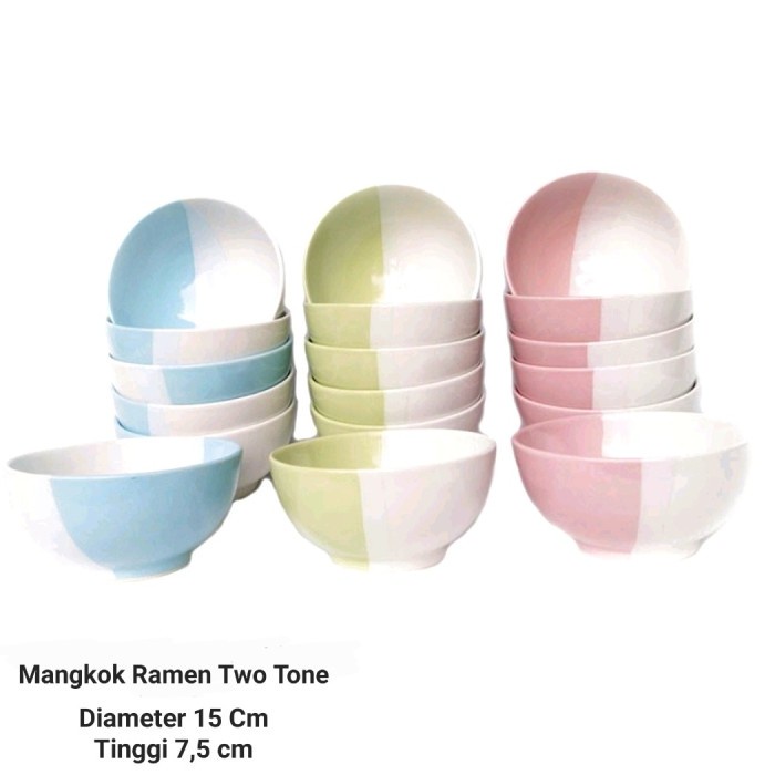 NEW Mangkok Keramik Ramen Two Tone Bulat / 2 Warna Ukuran 6 inch Serbaguna z