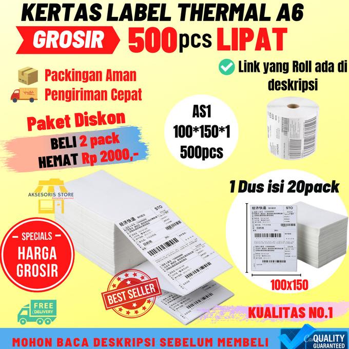 

SALE KERTAS THERMAL LABEL STICKER 100X150 500PCS BARCODE UKURAN A6