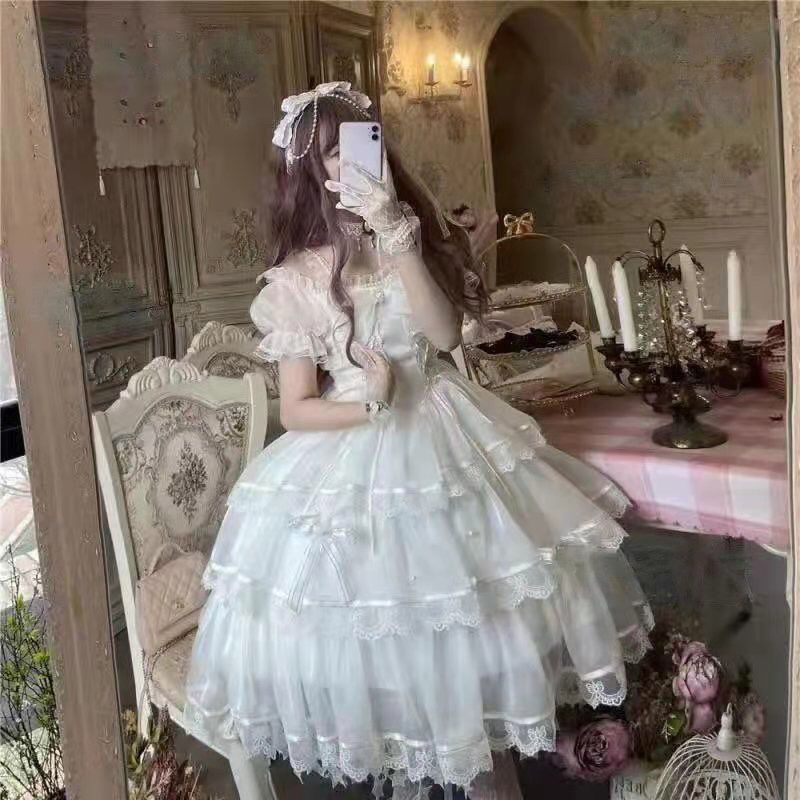 [MikanHiro Store] lolita light flower menikahi putri disney dalam pelarian cute sweet french elegant and beautiful Gaun Lolita