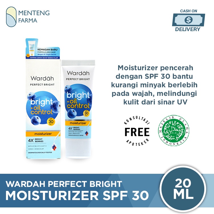 Wardah Perfect Bright Moisturizer + Oil Control SPF 30 20 mL - Krim Pelembab Wajah Cerah Bebas Kilap