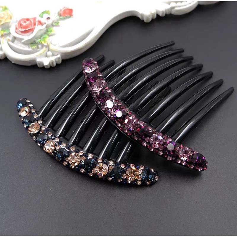 Sirkam Sanggul 10.5cm Aksesoris Rambut Permata Mutiara 7 Taring Diamond Pearl Hair Comb