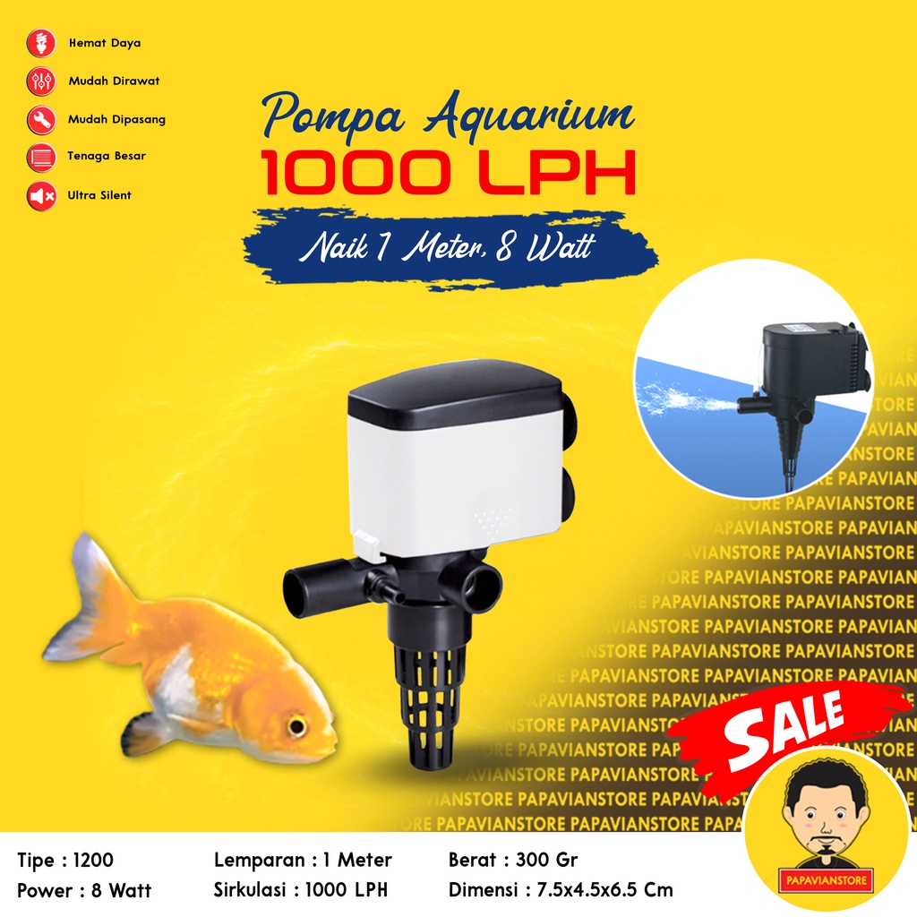 Mesin Pompa Filter Air Kolam Aquarium Ikan Hias Tank Predator Submersible Hidroponik Hydroponic Water Pump Celup Waterfall Air Terjun Rendam - 2200 LPH Liter Per Jam 2 Meter Low Watt Rendah Daya Ketinggian 2m - Bukan Sunsun JTP Resun Atman P008