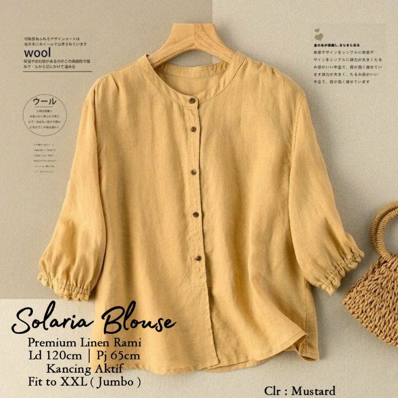 SOLARIA ATASAN JUMBO KEMEJA BLOUSE BIG SIZE KEKINIAN KOREAN STYLE KATUN LINEN