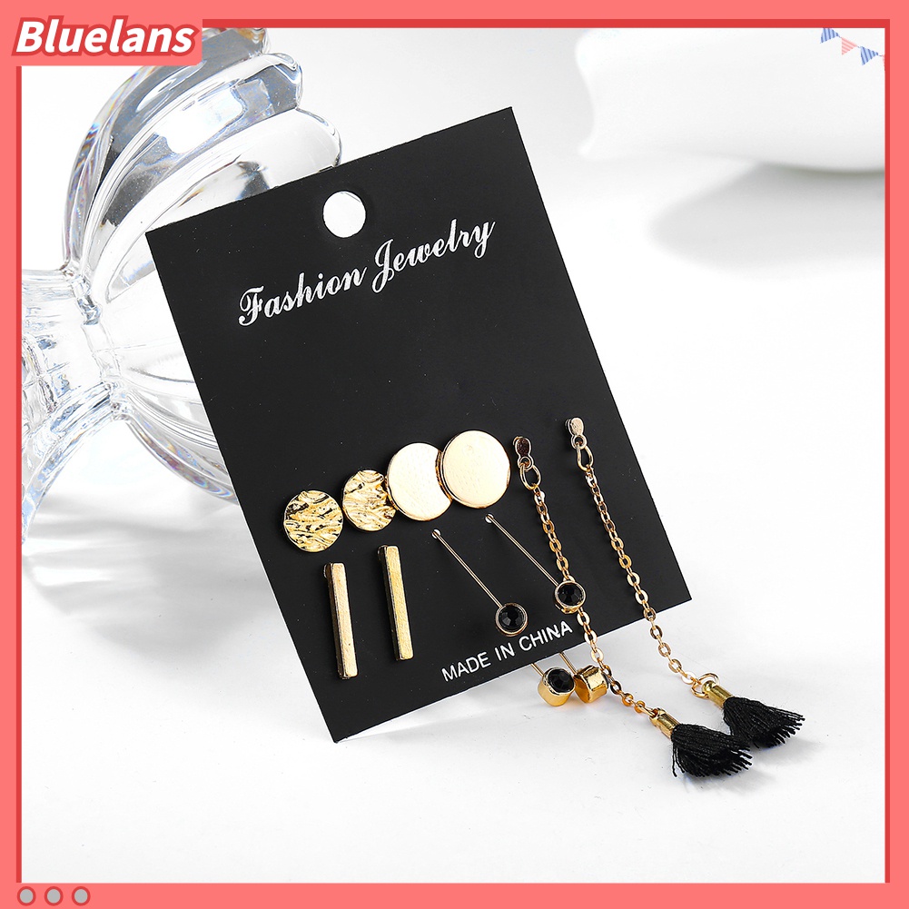 5 Pasang Anting Stud Juntai Bentuk Bulat Persegi Panjang Untuk Wanita