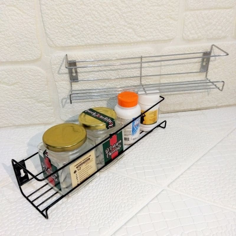 RAK DAPUR KAMAR MANDI 1SUSUN Rak Botol Saus Kecap Shampo Sabun Rak Gantung Tempel Dinding Besi Serba