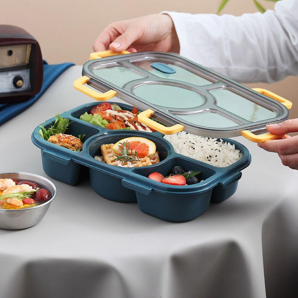 Solighter Divided Plate Lunch Box Portable Microwave Plastik Kapasitas Tinggi Bento Box