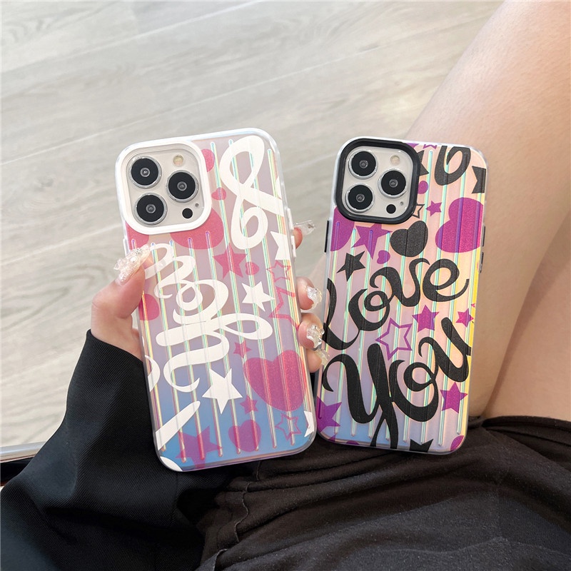 Soft Case Desain Grafitti Hati Warna Laser Macaron Untuk IPhone 14 13 12 11 Pro Max