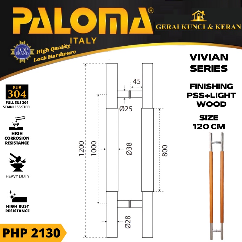 PALOMA PHP 2130 TARIKAN GAGANG PINTU 120 CM VIVIAN PSS + LIGHT WOOD