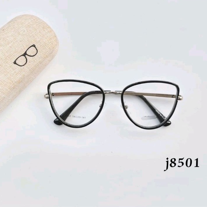 Frame Kacamata Cat eye j8501 Paket Lensa + Antiradiasi Minus | Kaca mata Wanita Anti UV Photocromic