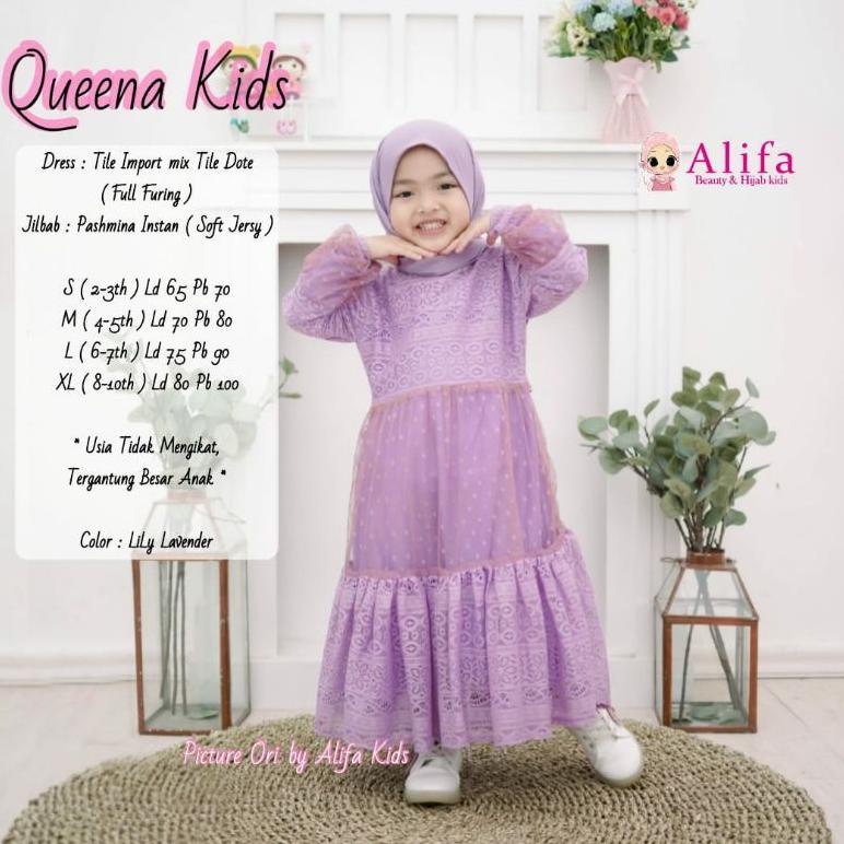 "TUN.18Oc22ᶻ" GAMIS TILE ANAK PEREMPUAN [READY SUDAH TERMASUK JILBAB] QUEENA KIDS ori berlable ALIFA