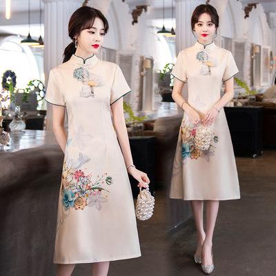 Cheongsam Dress Qipao Gaun Wanita Bigsize Jumbo BB 90 KG Gaya Etnik Retro Bunga