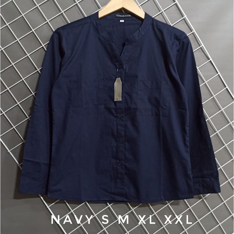 Kemeja cewe polos basic lengan panjang brand conexion/kemeja blouse wanita nevada