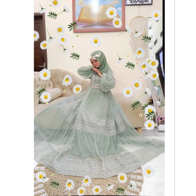 Baju Gamis Larissa  Bahan Tile Brukat Full Furing Terlaris Sekarang