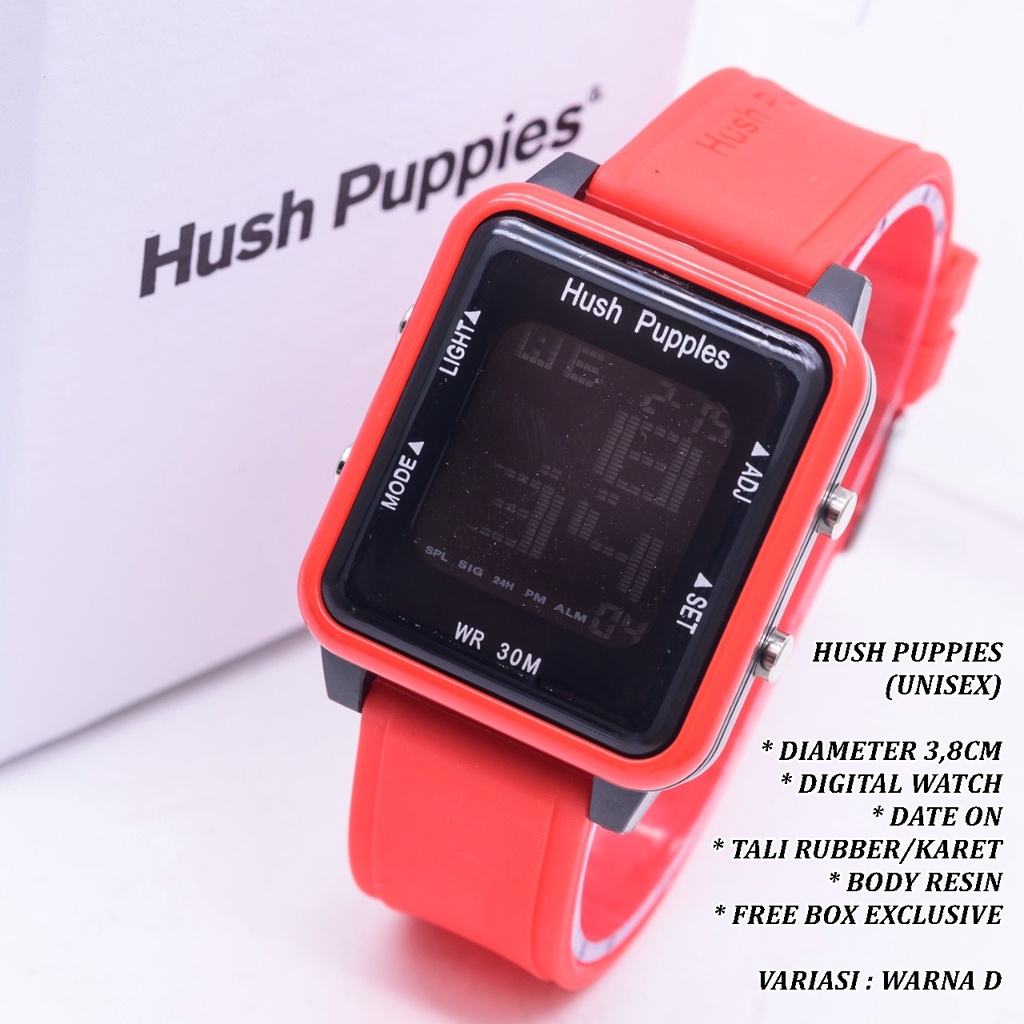 (FREE BOX) JAM TANGAN UNISEX HUSH PUPPIES TALI RUBBER BODY SEGI TANGGAL AKTIF