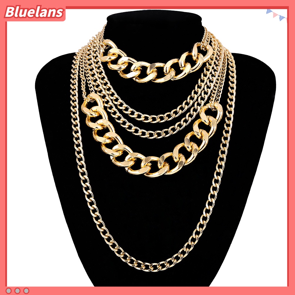 Bluelans Punk Women Multi-layer Curb Chain Statement Necklace Rock Hip-hop Jewelry Gift