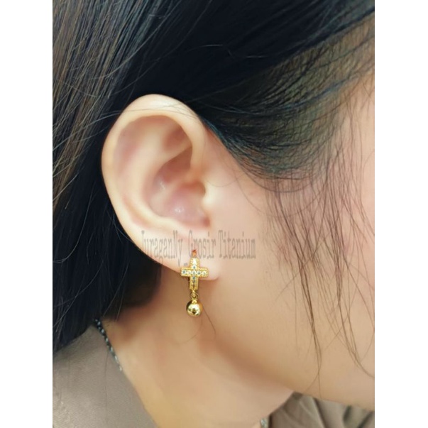 ANTING SALIB MATA BERLIAN PERHIASAN TITANIUM  MEWAH ANTI KARAT&amp;ANTI LUNTUR