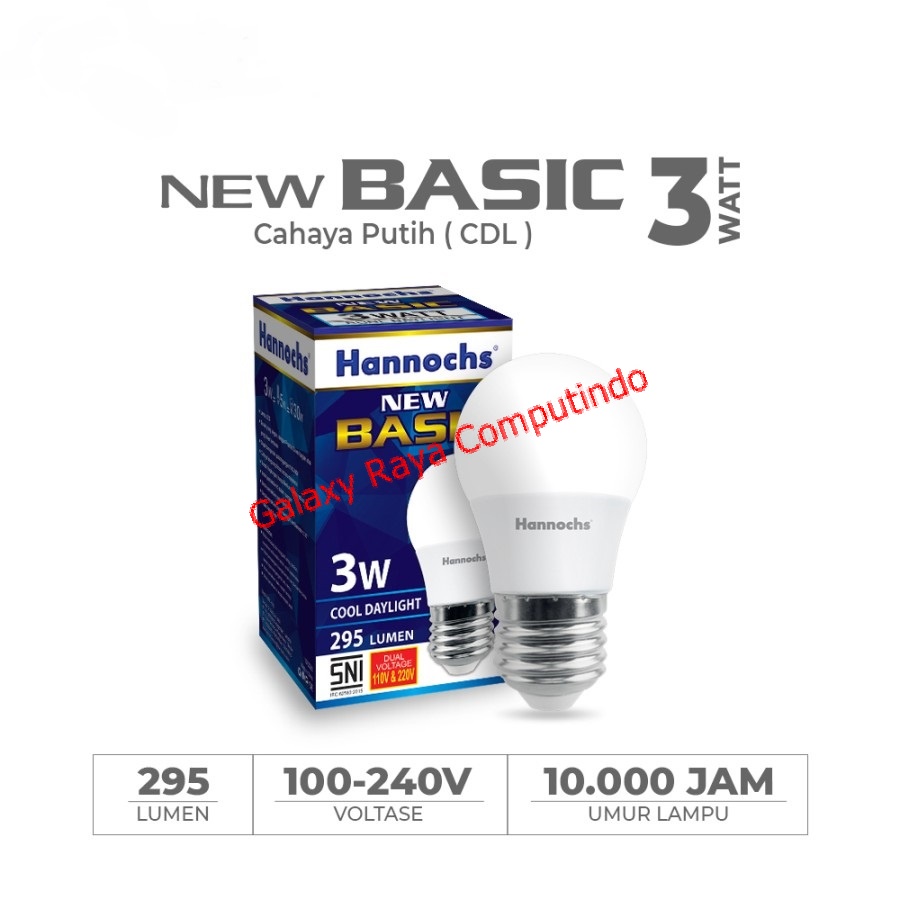 Lampu LED Hannochs New Basic 3W 3 W 3 Watt 3Watt - Putih