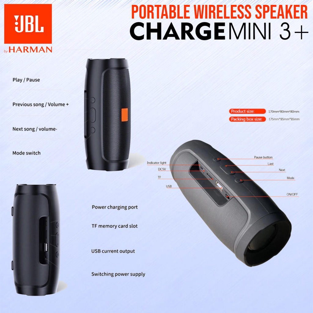 Speaker Bluetooth JBL Charge Mini 3+ Speaker Mini 3+ Speaker Aktif Speaker Charge Super Bass