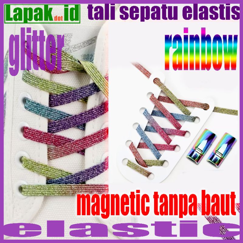 tali sepatu elastis flat glitter dengan magnetic lock tanpa baut