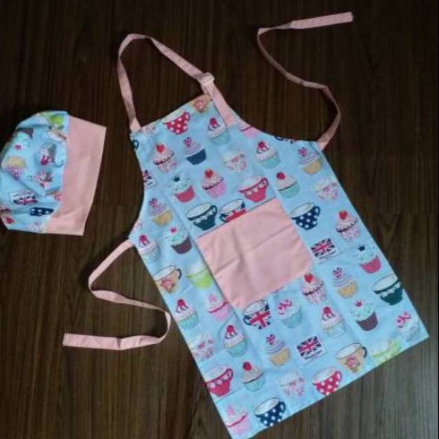 Celemek anak apron anak  &amp; topi koki motip karakter