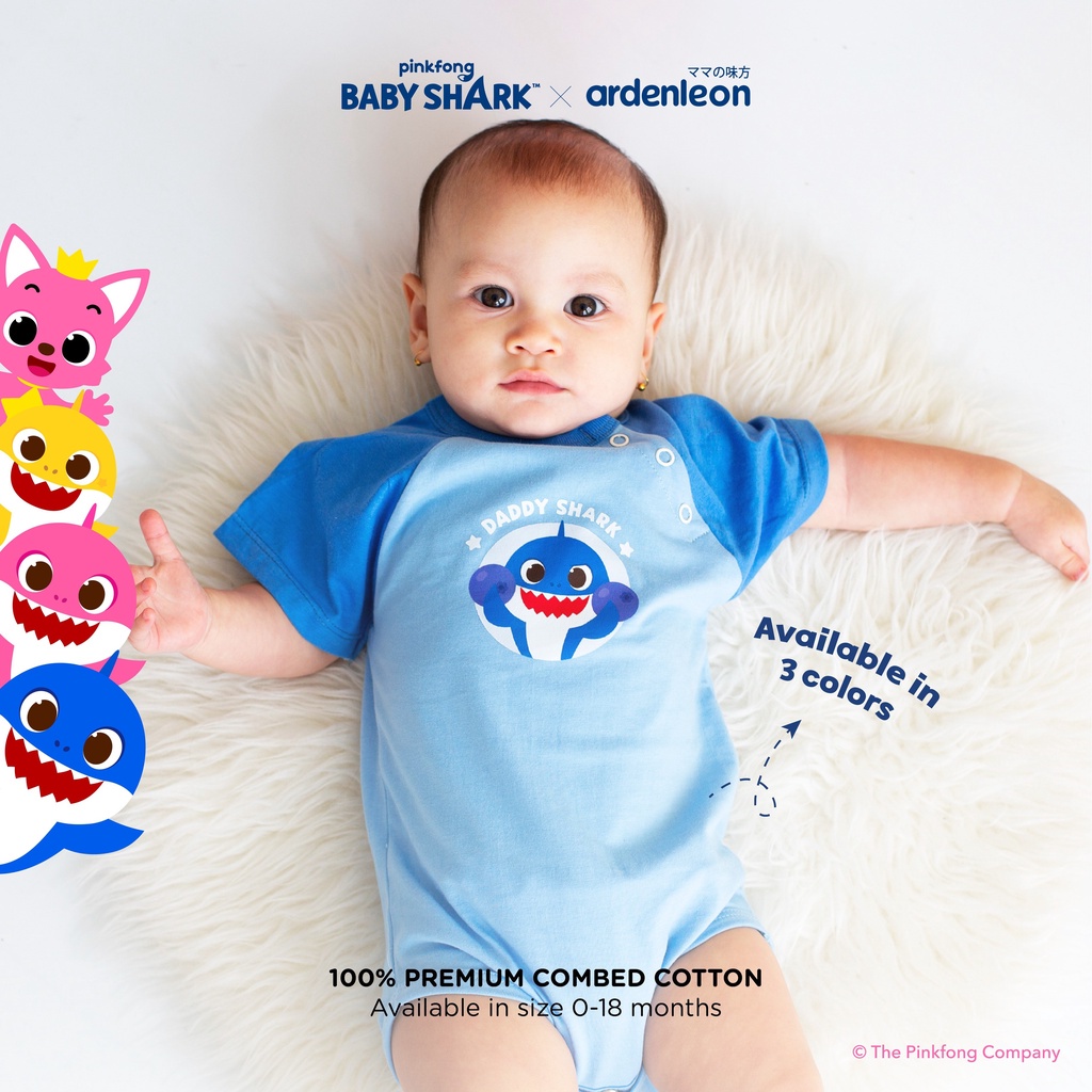 Baju Bayi Romper Bodysuit Jumper Segitiga Ardenleon Pinkfong Baby Shark 0 -18 Bulan