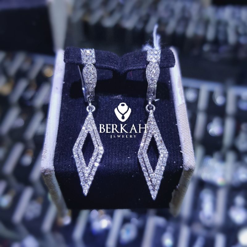 Anting giwang emas putih berlian eropa asli natural diamond