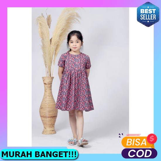 Import Dress Rok Anak Bayi Perempuan Cewek Premium Motif Bunga Flower Kekinian Korea Rayon Daster 6 