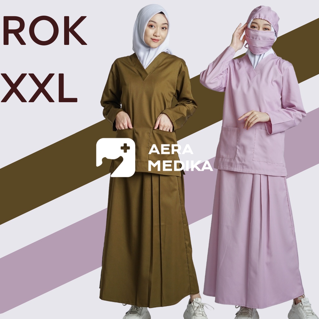 (XXL) SET ROK- Baju Jaga / Perawat / Dokter / Seragam Medis / OK / Scrub / Lengan Panjang AERA MEDIKA