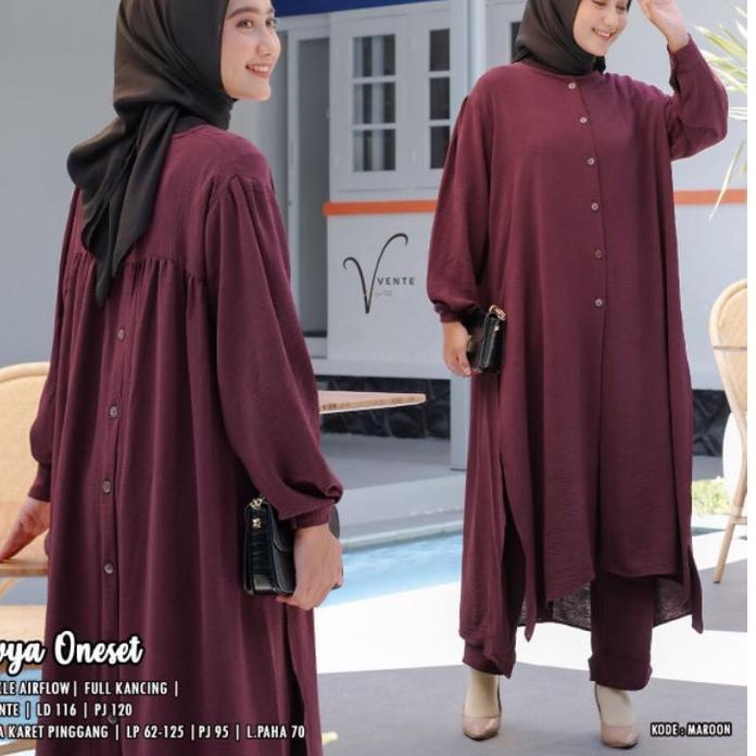 Booming divya one set tunik vente long tunik import crinke setelan tunik dan celana baju setelan wan