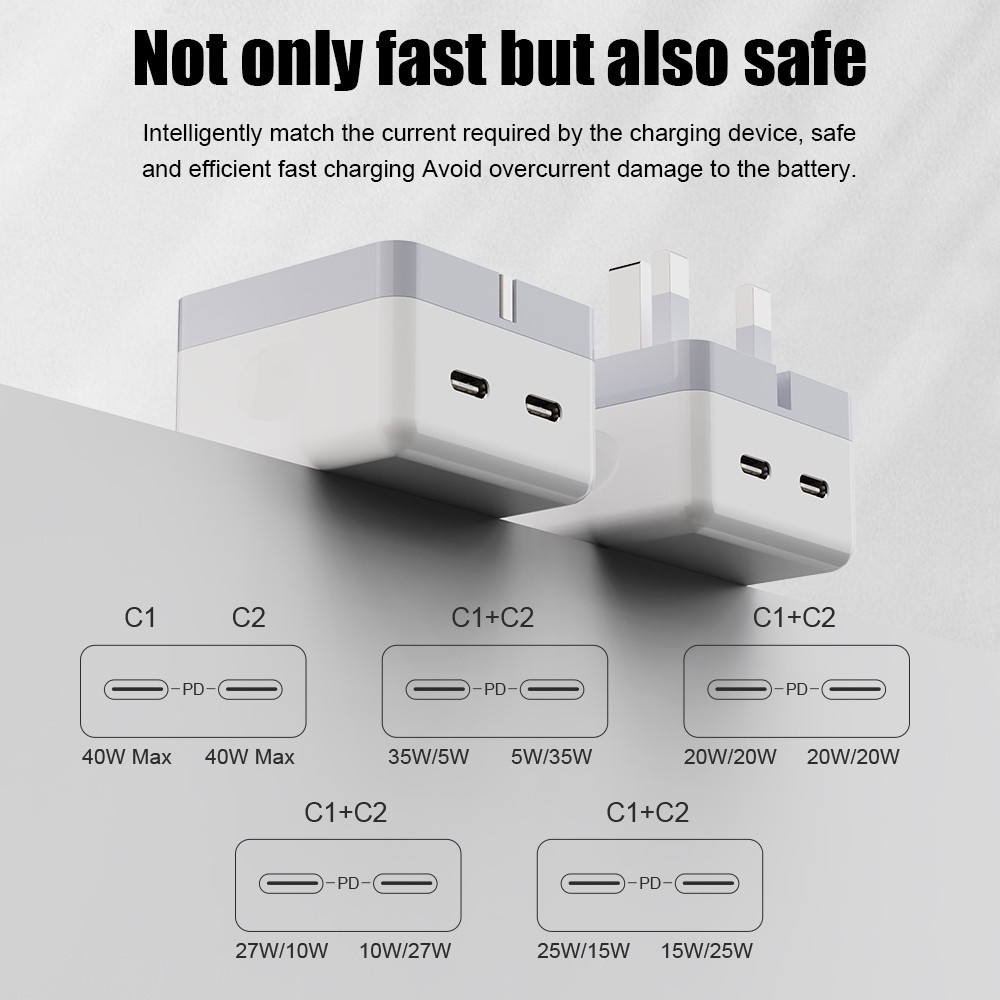 Plug EU US UK 40W PD Dual Port Untuk Apple i-Pad i-Phone 12 13 14 Tipe C 35W 40W