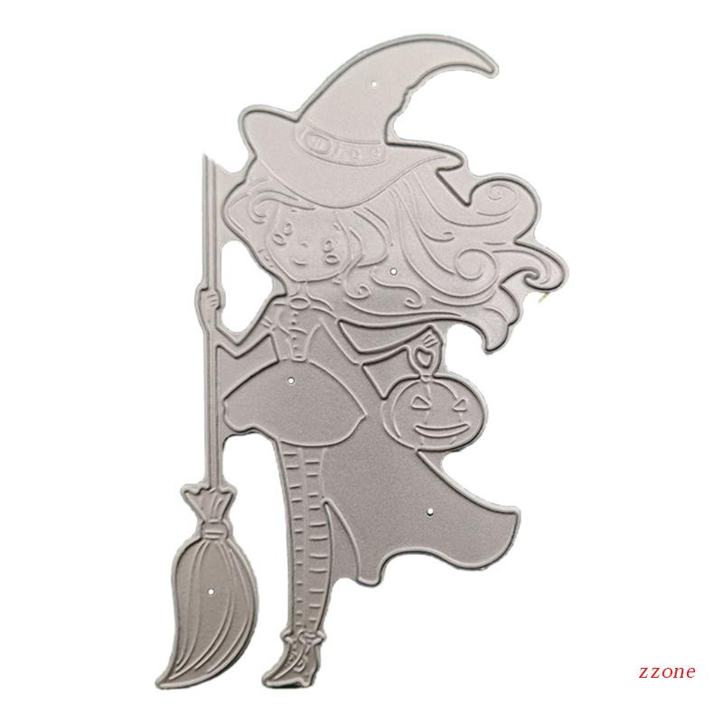 Zzz Cetakan Stensil Cutting Dies Motif Penyihir Halloween Bahan Metal Untuk Scrapbook / Craft DIY