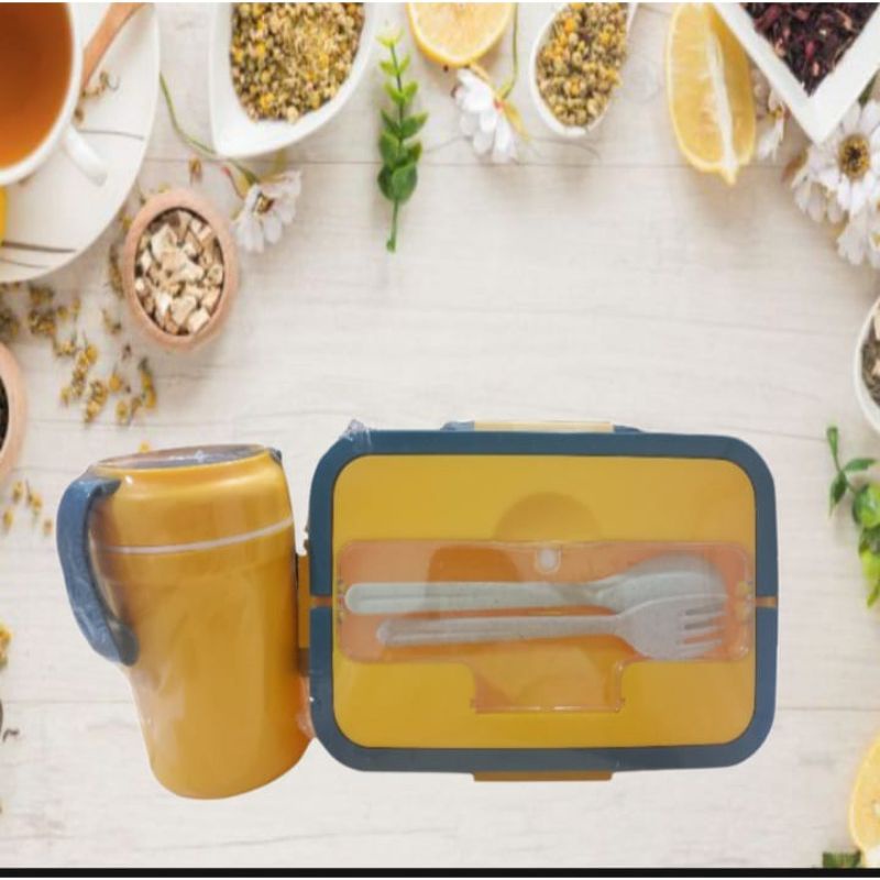LUNCHBOX SET JERAMI GANDUM KOTAK BEKAL MAKAN 1000ML &amp; MANGKUK SOUP 330ML BENTUK KOTAK