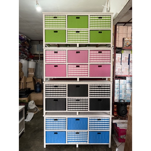 lemari rotan 6 laci gradasi / lemari rotan sintetis / lemari rotan warna pastel
