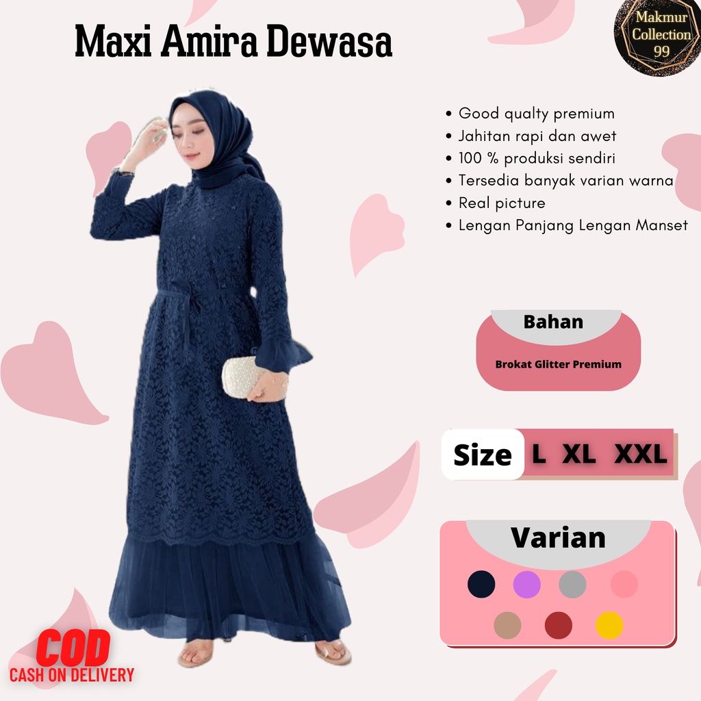 Gamis Perempuan Dewasa Terbaru Maxi Amira Matt Brokat Tille Full Furing Ukuran Jumbo Model Kekinian Good qualty premium