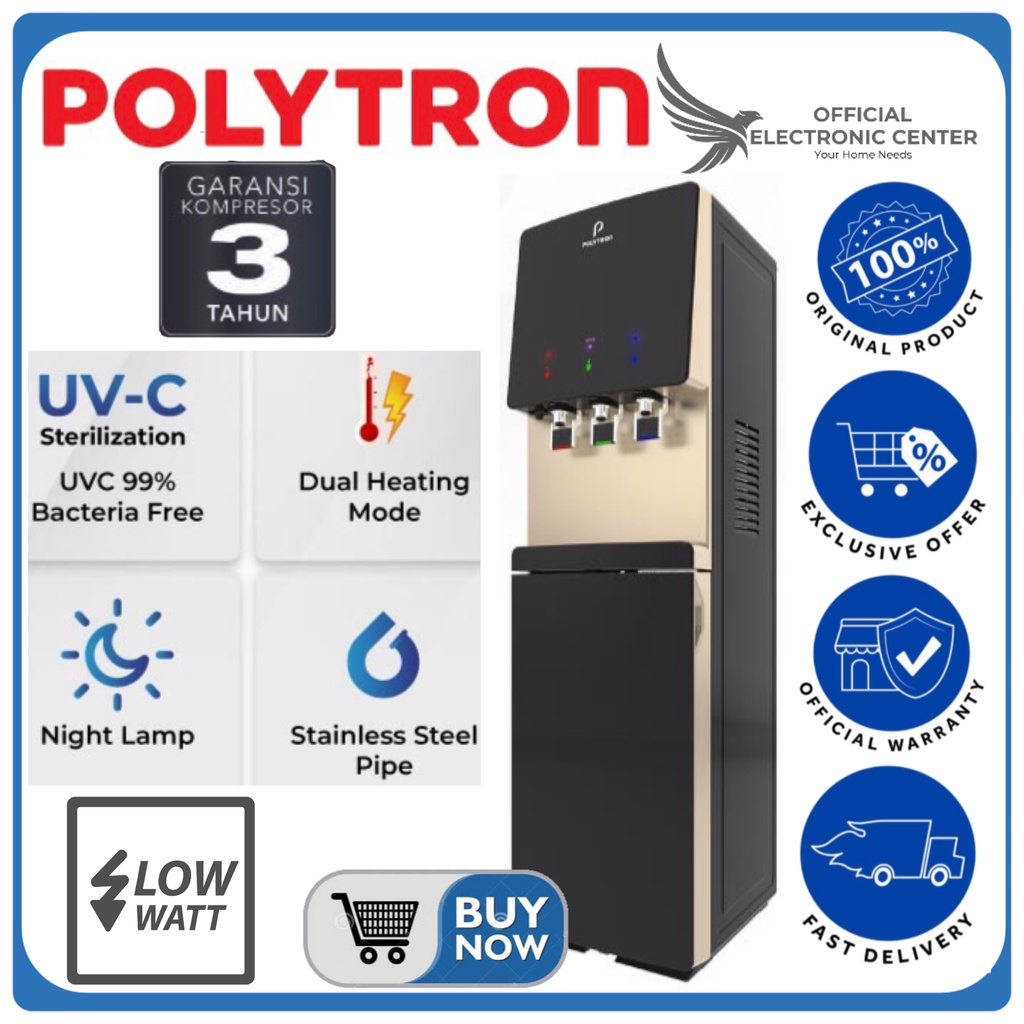 POLYTRON DISPENSER GALON BAWAH PWC778 UV PWC-778 UV HYDRA UV-C VIRUS KILLER TECHNOLOGY BOTTOM LOADIN